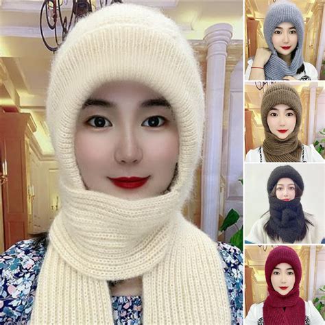 winter hat scarf set  womenwarm women siamese hooded scarf pocket