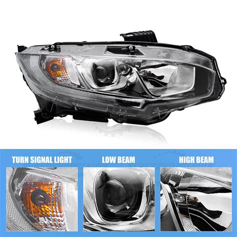 For Honda Civic 2016 2020 Pair Halogen Projector Headlights Headlamps W