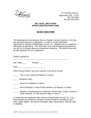 Fillable Online Hospiceofwc SEX RACE AND ETHNIC GROUP IDENTIFICATION FORM DO NOT Hospiceofwc