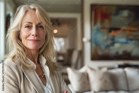 An Affluent Stunning Mature Blonde Businesswoman Showcases Her Elegance Within Her Residence