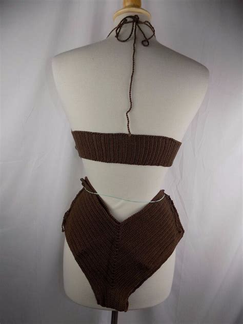 Women S Two Piece Handmade Crochet Bikini Two Piece Brown Swimsuit Size Small Ebay
