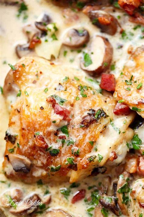 Creamy Garlic Parmesan Mushroom Chicken Bacon Cafe Delites