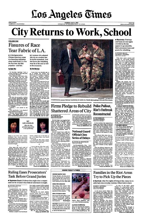 The Los Angeles Times Front Pages During The 1992 La Riots Los
