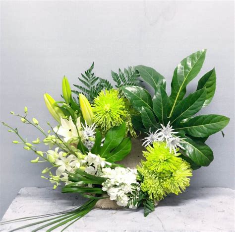 Modern Style White And Green Sympathy Wreath