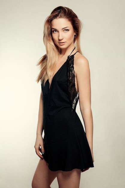 Premium Photo Portrait Of Beautiful Blonde Woman In Black Dress