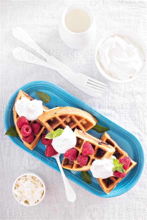 Coconut Raspberry Waffles 15701369 Stock Photo At Vecteezy