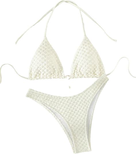 Amazon Shenhe Women S Triangle High Cut Bikini Tie Back Piece Halter Swimsuits Bathing