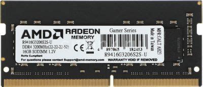 Характеристики Оперативная память AMD R9 R9416G3206S2S-U DDR4 - 16ГБ ...