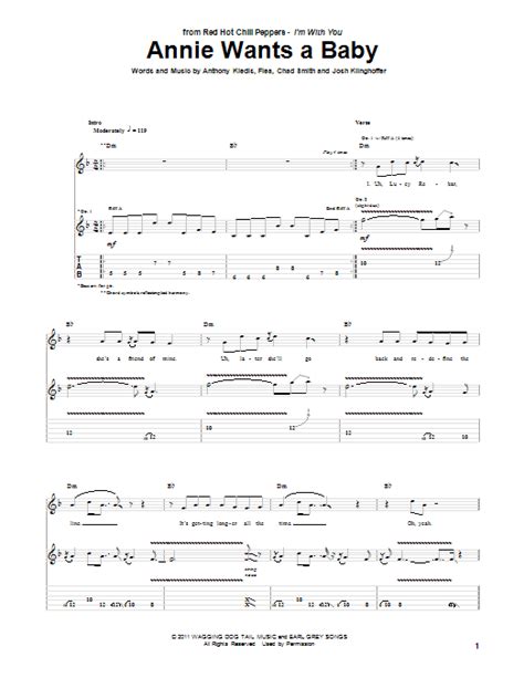 Red Hot Chili Peppers Annie Wants A Baby Sheet Music For Guitar Tab Printable 86804 PDF