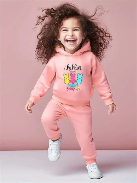 Colorful Bunnies Pattern Outfits Girls Comfy Versatile Sets Temu