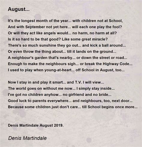 August Poem By Denis Martindale Poem Hunter