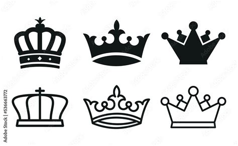 Crown Icon Set Flat Style. Royal Crown Symbol Collection Vector