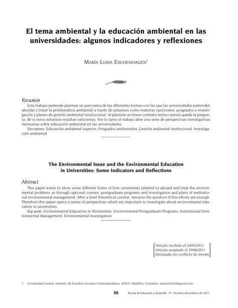 El Tema Ambiental Y La Educaci N Ambiental En Las Universidades