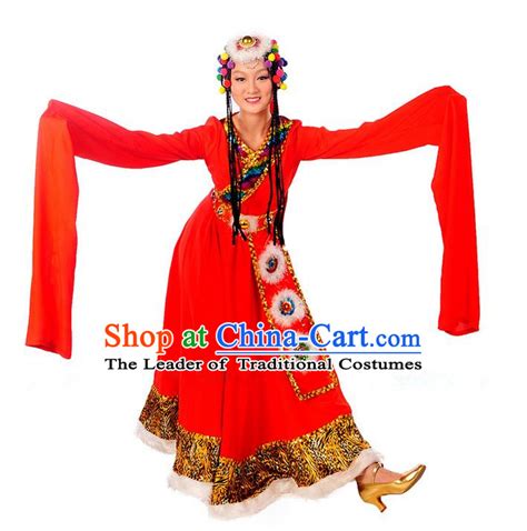 Traditional Chinese Zang Nationality Dancing Costume Folk Dance Ethnic