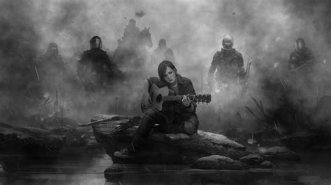 1366x768 Ellie The Last Of Us Part 2 Guitar Monochrome Laptop Hd Hd 4k