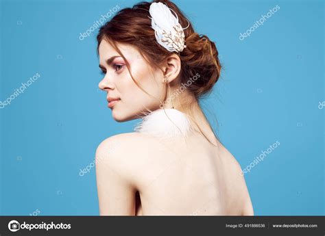 Woman Naked Shoulders Blue Background High Quality Photo Stock Photo By ShotStudio 491886536