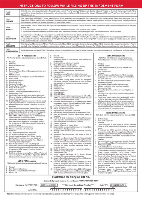 India Aadhaar Enrolment Correction Update Form Fill Out Sign