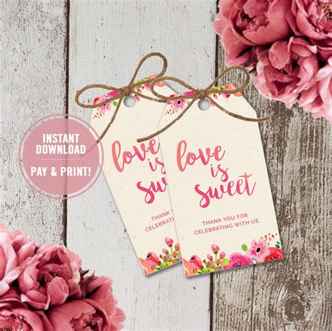 Bridal Shower Favor Tags Love Is Sweet Tags Wedding Thank