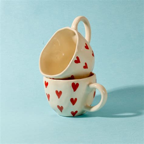 Antiqraft Piku Red Heart Coffee Mug Set Of 2 220 Ml Each Mug