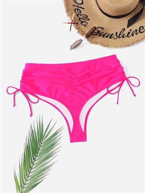 SHEIN Swim Curve Bottom de bikini con cordón lateral fruncido Moda de Mujer SHEIN México