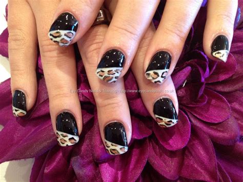 Eye Candy Nails And Training Black With Freehand Leopard Nail Art By