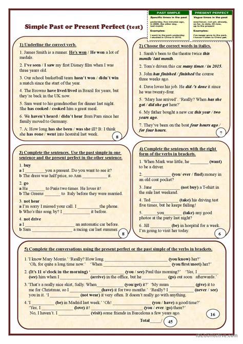 Simple Past Or Present Perfect Test English Esl Worksheets Pdf And Doc