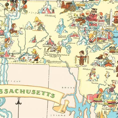 Vintage Map of Massachusetts 1935 by Ted's Vintage Art