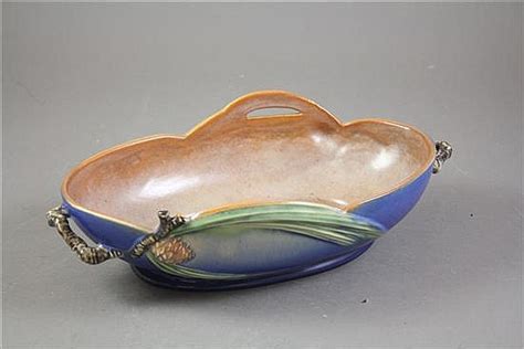 Lot Roseville Pottery Pinecone Blue Console Bowl 322 12