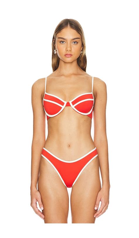 WeWoreWhat Underwire Bikini Top In Fiery Red Off White REVOLVE