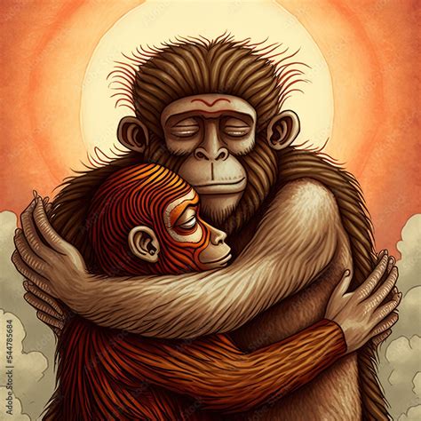 Induism Spiritual Hug Hanuman Monkey God Illustration Stock