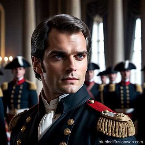 Grey-Haired Henry Cavill in Black Napoleonic Uniform with Eye Patch
