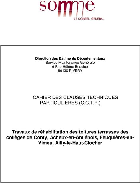 CAHIER DES CLAUSES TECHNIQUES PARTICULIERES CCTP