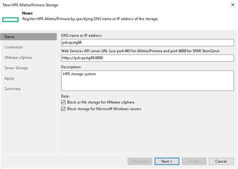 Step 3 Specify HPE Web Services API Address And Storage Role Storage