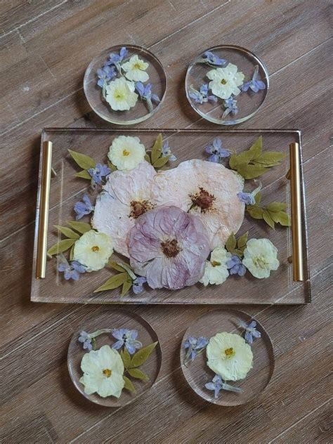 Custom Modern Rectangle Serving Tray Resin Preserved Flower Etsy