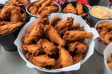 Premium Photo A Lots Of Fried Chicken Hot Wings In Bucket Of KFC