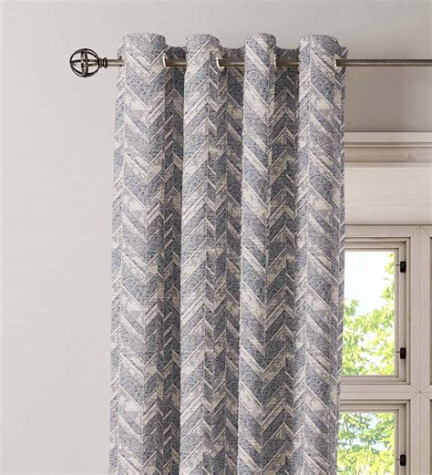 Buy Grey Abstract Polyester 5 Ft Semisheer Eyelet Window Curtains Set