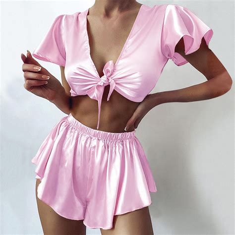 Levmjia Pajamas For Women Set Clearance Summer Plus Size Women Sexy Lingerie Sleepwear Satin