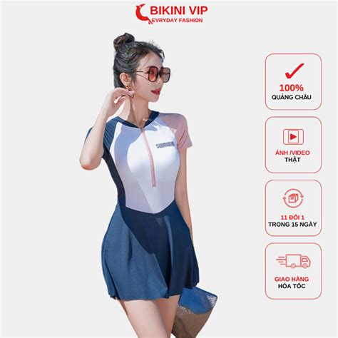 Bikini đồ bơi đi biển 1 mảnh khoá kéo form short kín đáo Bộ bikini 1 mảnh che khuyết điểm chân