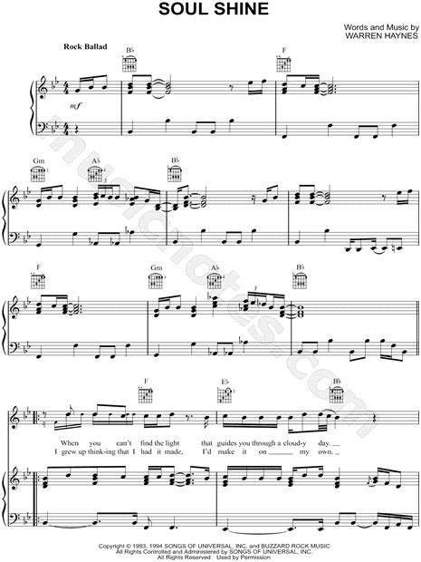 The Allman Brothers Band Soulshine Sheet Music In Bb Major Download