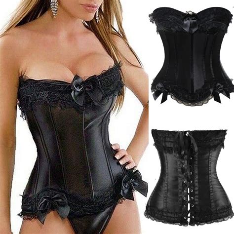 Women Lace Up Boned Bustier Corset Overbust Burlesque Top Lingerie Waist Cincher Ebay