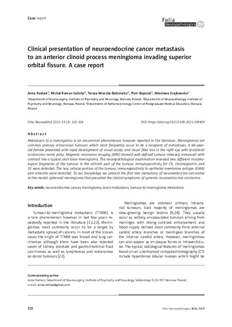 Pdf Clinical Presentation Of Neuroendocrine Cancer Metastasis To An Anterior Clinoid Process