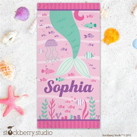 Mermaid Beach Towel For Kids Personalized Girl Beach Towel With Name