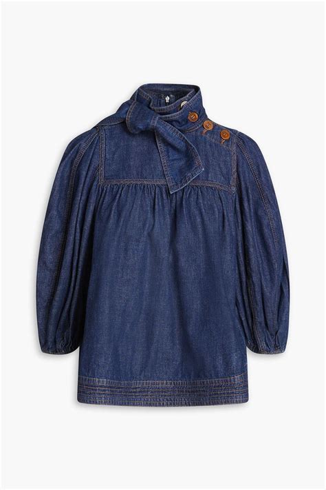 Zimmermann Pussy Bow Denim Blouse In Blue Lyst