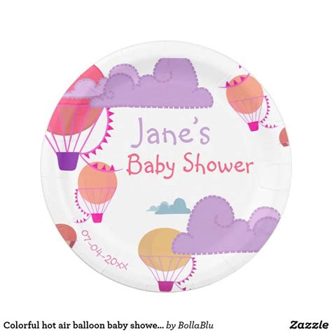 Colorful Hot Air Balloon Baby Shower Paper Plate