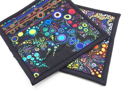 Quilted Potholders Fabric Hot Pads Colorful Brights On Etsy
