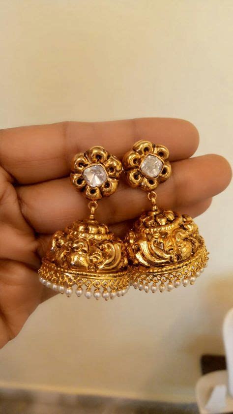 22K Gold Plated Kanbala Indian Bridal Jhumka Drop Cm Round Ring