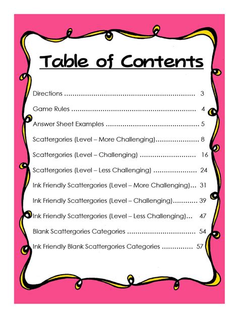 Table Of Contents Examples For Kids