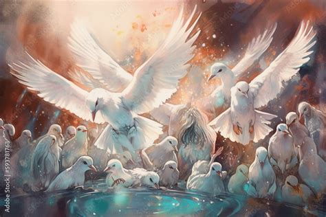 Watercolor Illustration Descent Of The Holy Spirit On The Apostles