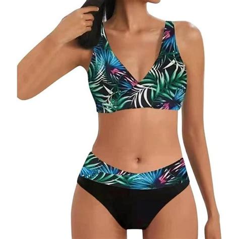 Bikini Maillot de Bain Femme Pieces Ensembles Deux Pièces Imprimé Push Up Beachwear Swimwear