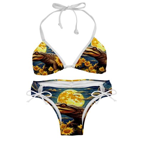 Crocodile Starry Sky Sunflower Swim Wear Detachable Sponge Adjustable Strap Bikini Set Two Pack